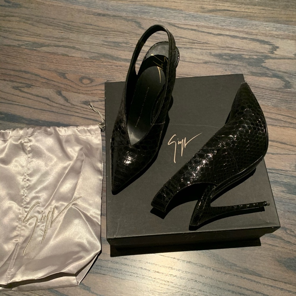 Giuseppe Yvette patent leather croc embossed sling